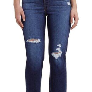 Levi's Ultra High Rise Ribcage Straight Leg Jeans Dark Indigo Destructed Size 27